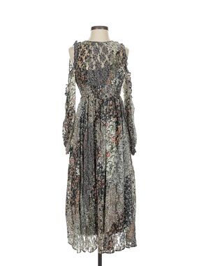 Zara Floral Cold-Shoulder Maxi Dress in Black and Green